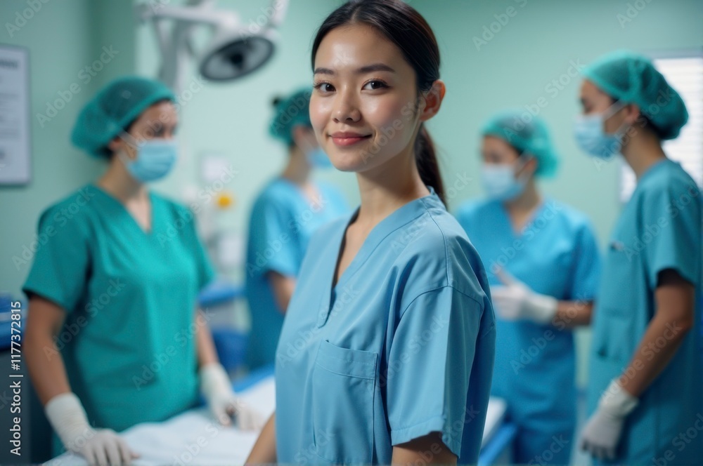 In a hospital, a nurse diligently organizes medical materials as her colleague provides support to a patient during a busy shift. In a hospital, a nurse diligently organizes medical materials as her colleague provides support to a patient during a busy shift.