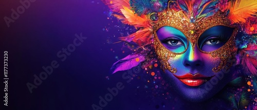 Wallpaper Mural Vibrant Carnival Mask Woman with Colorful Feathers and Glitter Torontodigital.ca