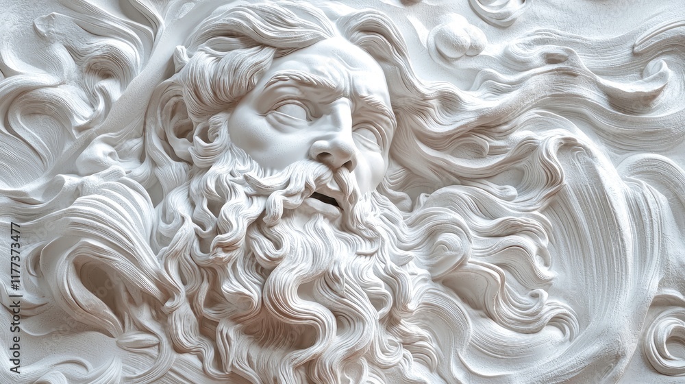 Antique 3D Bas Relief Wall Art Featuring Zeus in Classical Style Antique 3D Bas Relief Wall Art Featuring Zeus in Classical Style