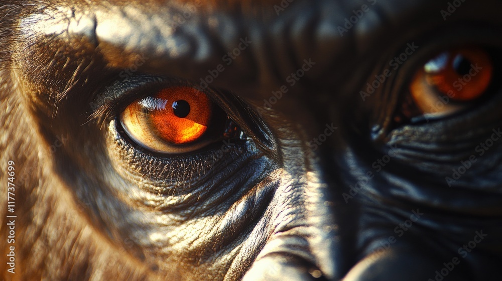 Close up of a primate with bright orange eyes Close up of a primate with bright orange eyes