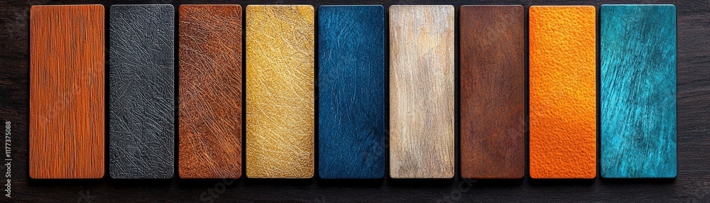 Fototapeta premium Colorful Wood Samples Displayed in a Row for Design and Texture Inspiration