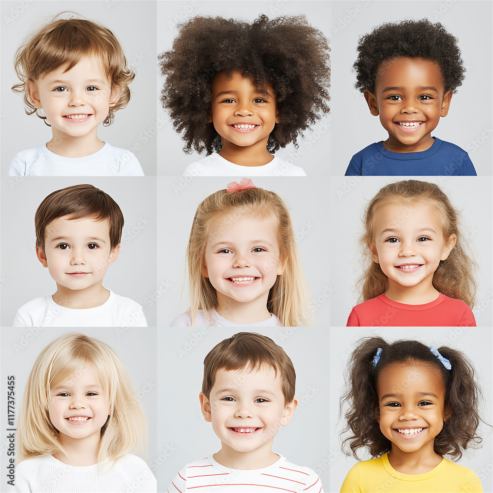 Grid of diverse smiling children’s portraits showcasing individuality, happiness, and multicultural inclusion in a bright and welcoming layout. Grid of diverse smiling children’s portraits showcasing individuality, happiness, and multicultural inclusion in a bright and welcoming layout.