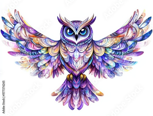 colorful owl with intricate feather designs photo