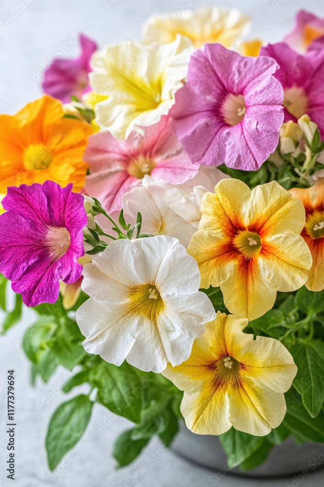 Vibrant Blooming Petunias in Colorful Arrangement Showcasing Nature's Beauty Vibrant Blooming Petunias in Colorful Arrangement Showcasing Nature's Beauty