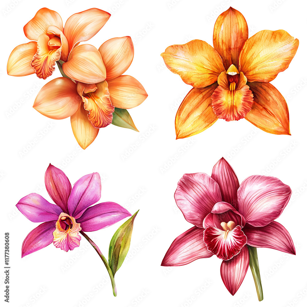 Obraz premium Vibrant orchid flower illustrations botanical art colorful display natural environment close-up view floral beauty