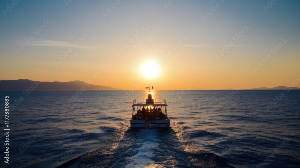 Fototapeta premium sunset on the sea, evening boat trip