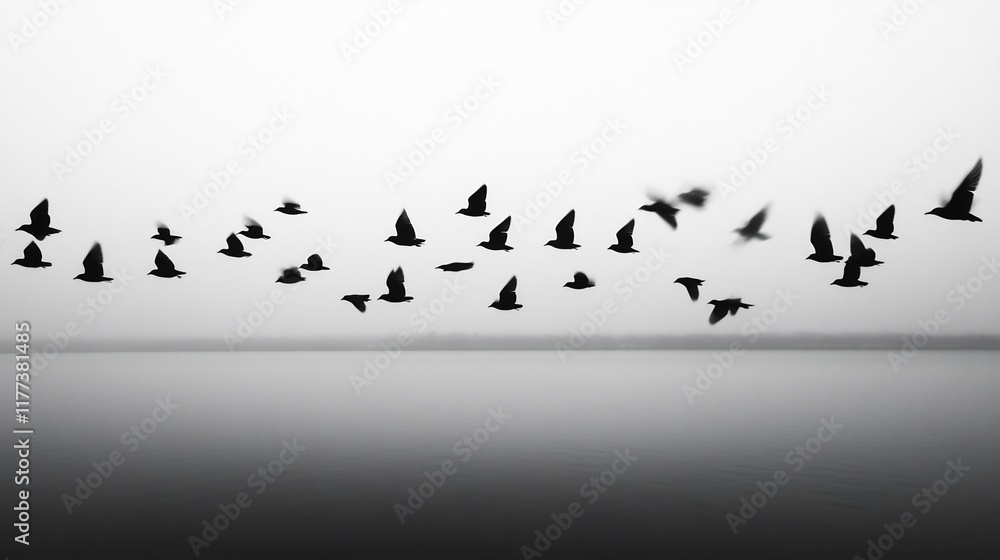 Flock of Birds Bursting into Dynamic Flight from Stillness Flock of Birds Bursting into Dynamic Flight from Stillness