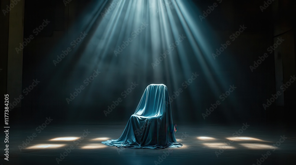 Rich blue silk fabric illuminated by dramatic spotlight Rich blue silk fabric illuminated by dramatic spotlight