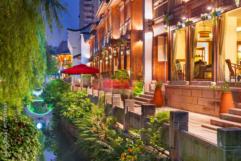Fototapeta premium Fuzhou, China at Three Lanes Seven Alleys Traditional Lane
