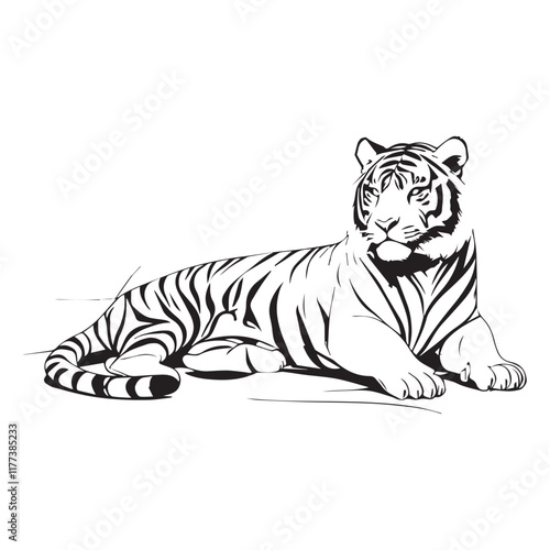 Tiger portrait in black lines