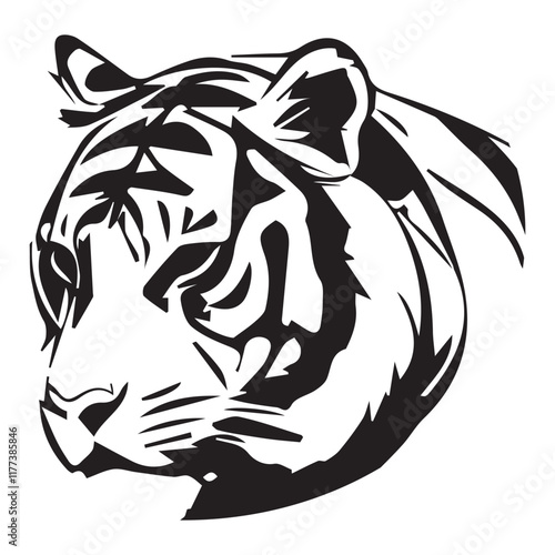 Tiger portrait in black lines