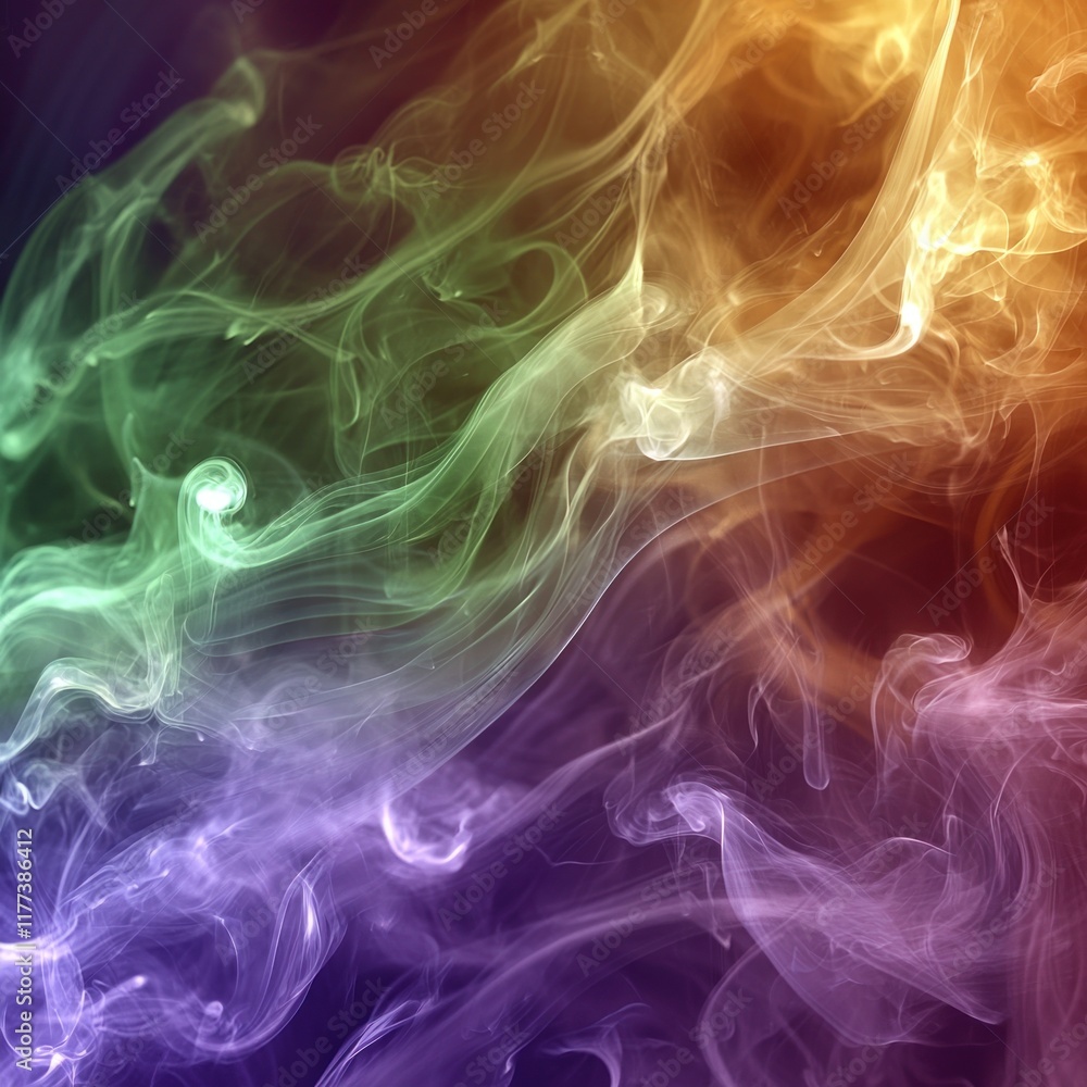 Fototapeta premium Colorful smoke swirls on dark background, abstract texture for design