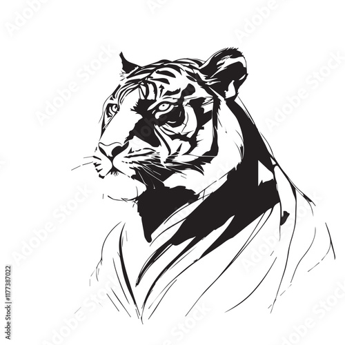 Tiger portrait in black lines