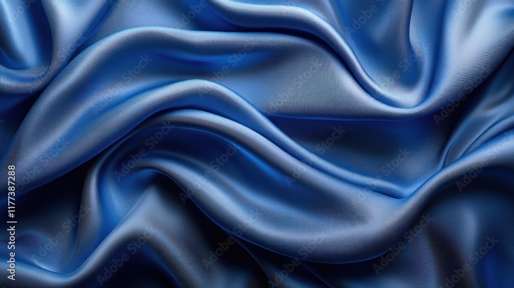Fototapeta premium Wavy blue silk fabric draped background for luxury or fashion design