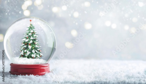 Beautiful Christmas Tree Snow Globe with Red Base Capturing Holiday Magic and Winter Wonderland Ambiance for Decorations and Gifts photo