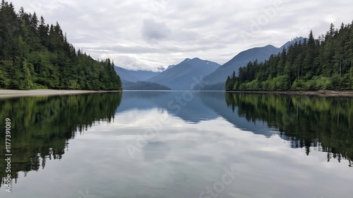 Serene Mountain Lake Reflection in Peaceful Wilderness Landscape
