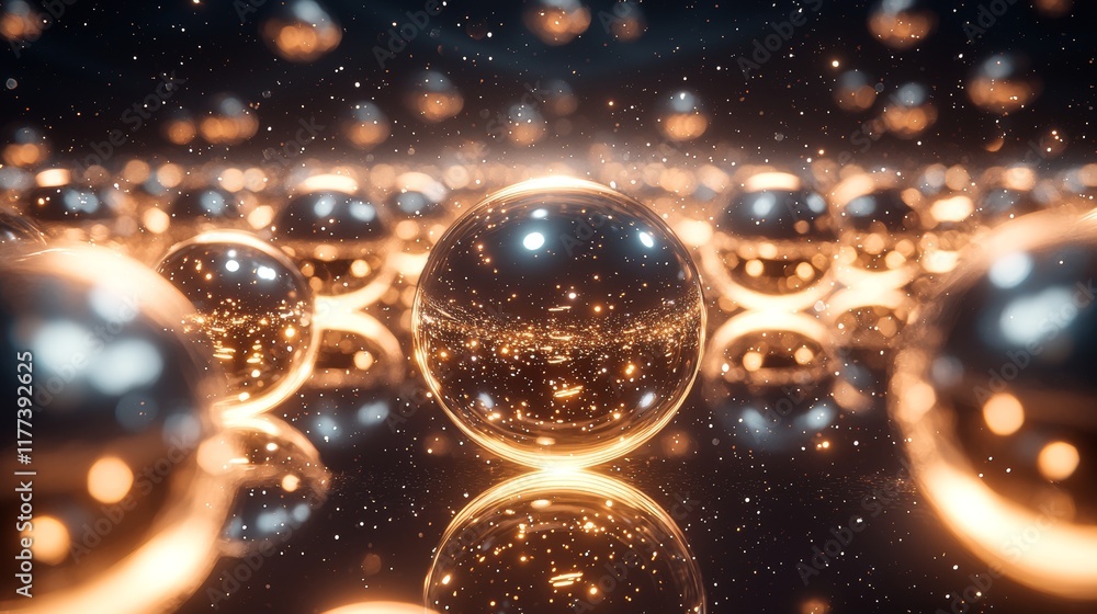 Orbital spheres of soft luminescence drift across a twinkling star field, each sphere glowing like a gentle beacon among the infinite cosmos Orbital spheres of soft luminescence drift across a twinkling star field, each sphere glowing like a gentle beacon among the infinite cosmos
