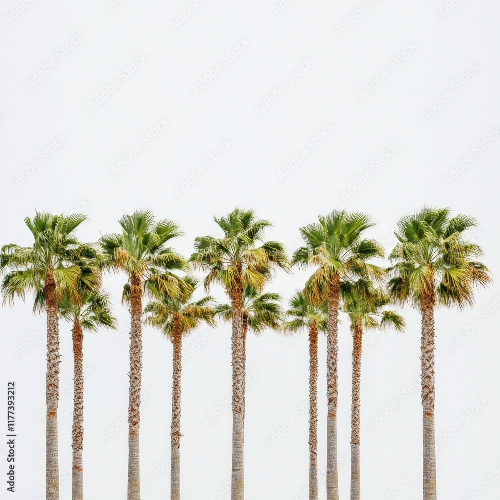 Obraz premium a row of palm trees against a white background