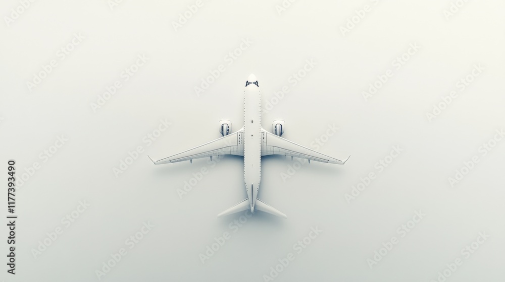 aerial view of a white airplane on a plain background aerial view of a white airplane on a plain background