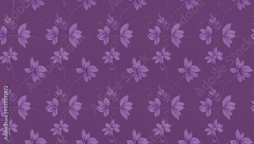 Abstract decorative floral and leaf pattern in purple
