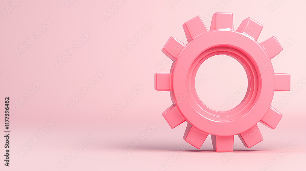 Minimal pastel pink 3D gear icon on soft background, symbolizing creativity Minimal pastel pink 3D gear icon on soft background, symbolizing creativity