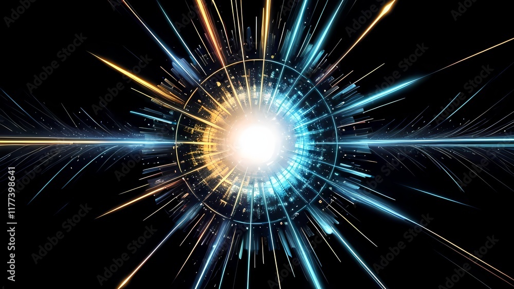 Fototapeta premium Geometric Digital Art - Futuristic Light Explosion