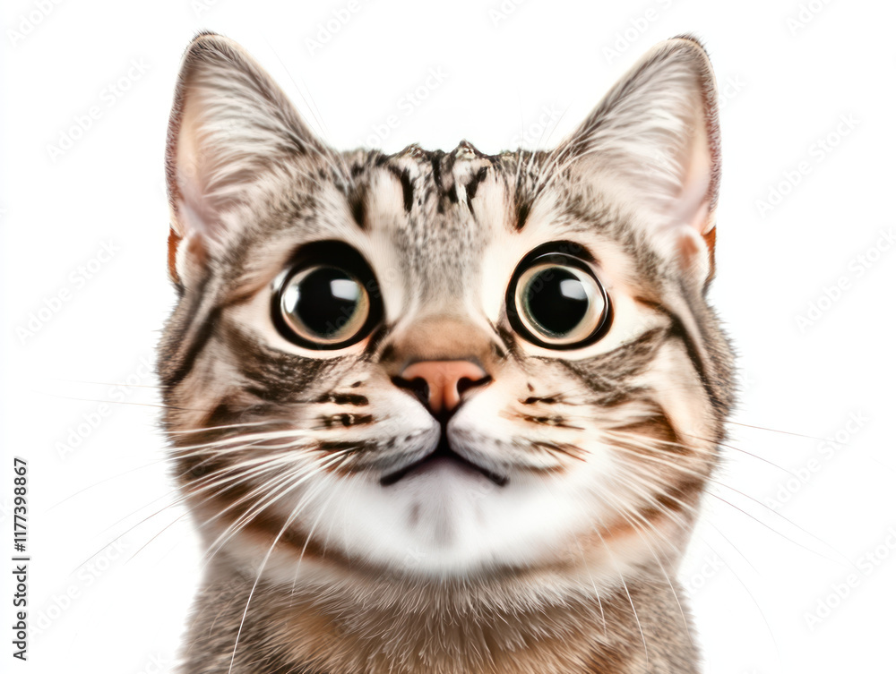 Funny cat and funny gesture Concept. cute cat with large eyes and surprised expression on white background Funny cat and funny gesture Concept. cute cat with large eyes and surprised expression on white background
