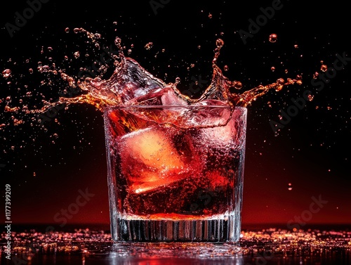 Dynamic Water Splash in Glass Indoor Setting Beverage Photography Dramatic Environment Close-Up Perspective Abstract Concept photo