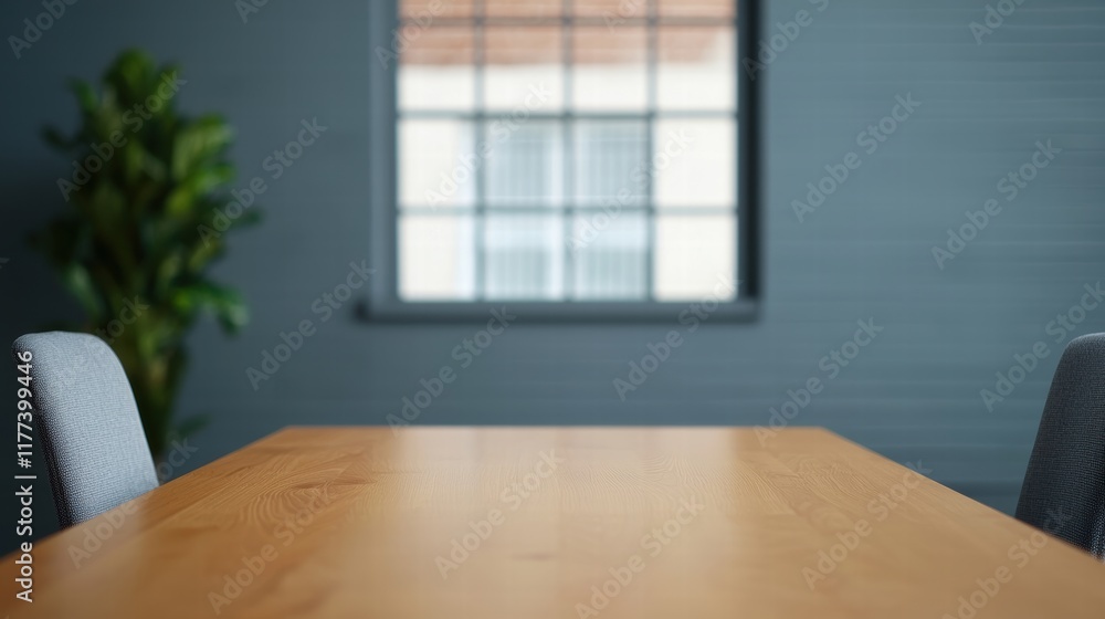 Fototapeta premium Empty meeting table in a modern office space promoting teamwork and ideas