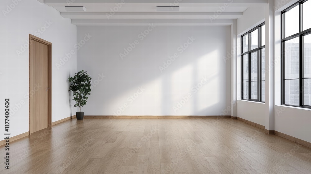 Fototapeta premium Empty office room with natural light streaming through windows