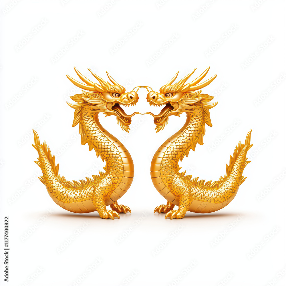 Obraz premium Pair of golden dragon figurines, intricately designed and majestic