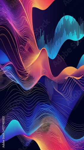 Digital waveform patterns background or illustration with soundinspired shapes photo