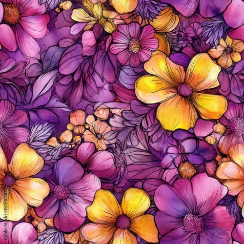 Wallpaper Mural Vibrant watercolor doodle of colorful flowers creating a joyful and lively atmosphere in a whimsical garden setting Torontodigital.ca