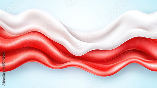 Flowing red and white fabric waves create dynamic visual effect