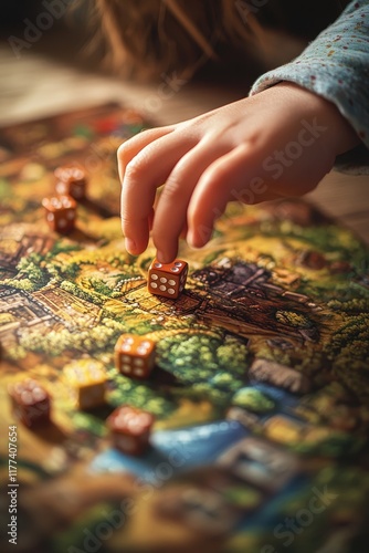 Close-up of children playing board games. Selective focus