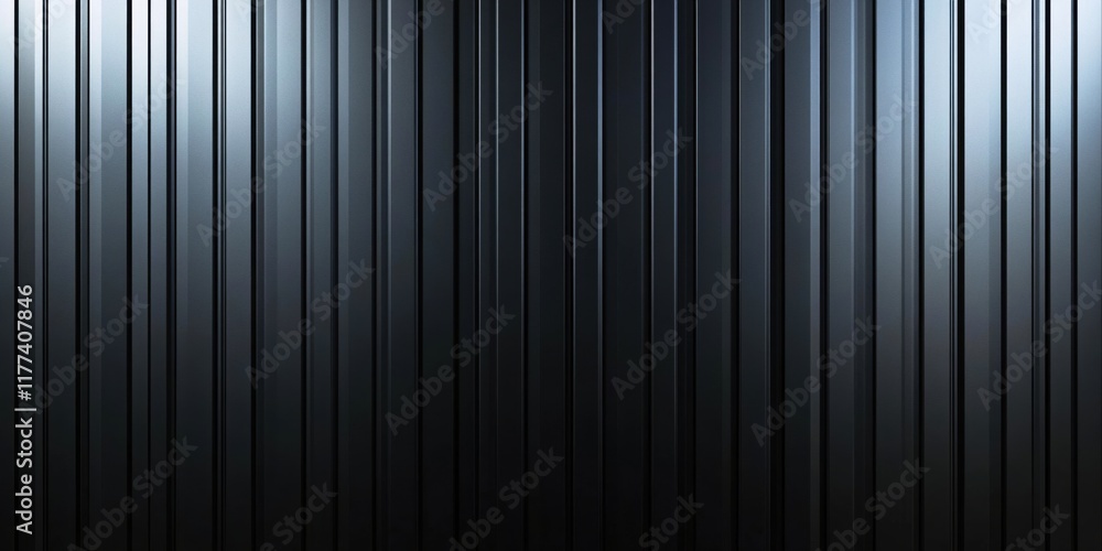 Obraz premium Abstract Background of Vertical Metal Strips with Gradients and Reflections in Darkness
