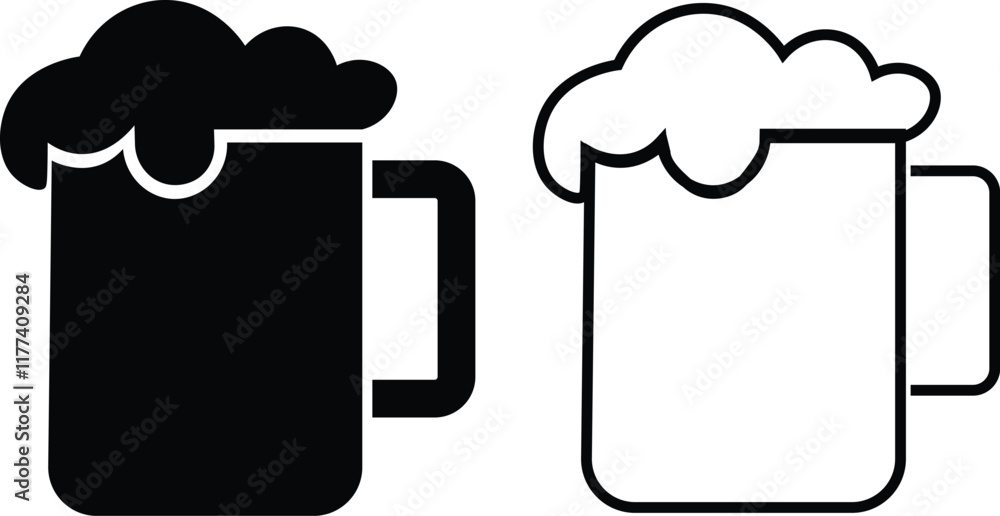Depiction of frothy beer mug icon set isolated on transparent background. Ideal for pubs, breweries, and beer enthusiasts seeking vintage charm black flat and line vector collection drink glass symbol Depiction of frothy beer mug icon set isolated on transparent background. Ideal for pubs, breweries, and beer enthusiasts seeking vintage charm black flat and line vector collection drink glass symbol