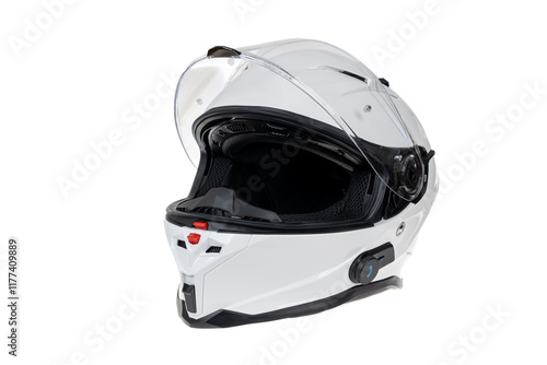 White motorcycle carbon integral crash helmet isolated on white. High quality motorcycle helmet photo