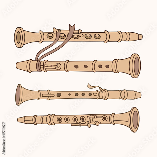 Vintage Clarinet Vector Set - Elegant Musical Instrument Illustrations