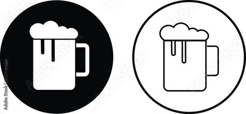 Depiction of frothy beer mug icon set isolated on transparent background. Ideal for pubs, breweries, and beer enthusiasts seeking vintage charm black flat and line vector collection drink glass symbol