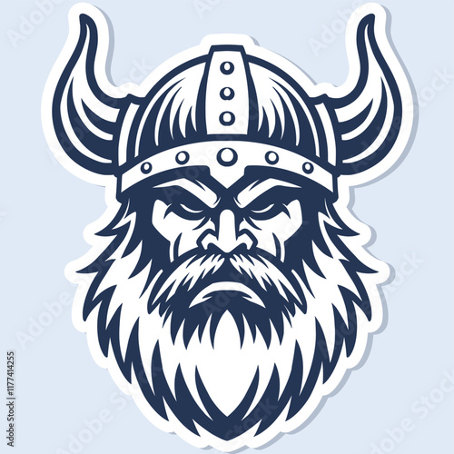 art illustration viking man beard horn helmet line art vector logo