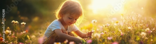 Cheerful Child Planting Flo...