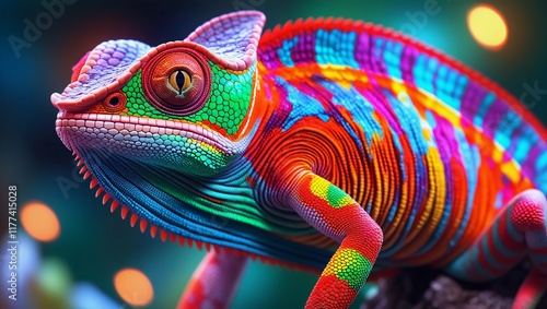 Vibrant and Colorful Close-Up of a Chameleon
