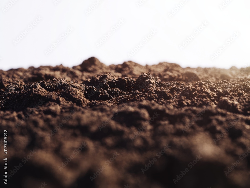 close-up of dark brown soil against a bright sky close-up of dark brown soil against a bright sky