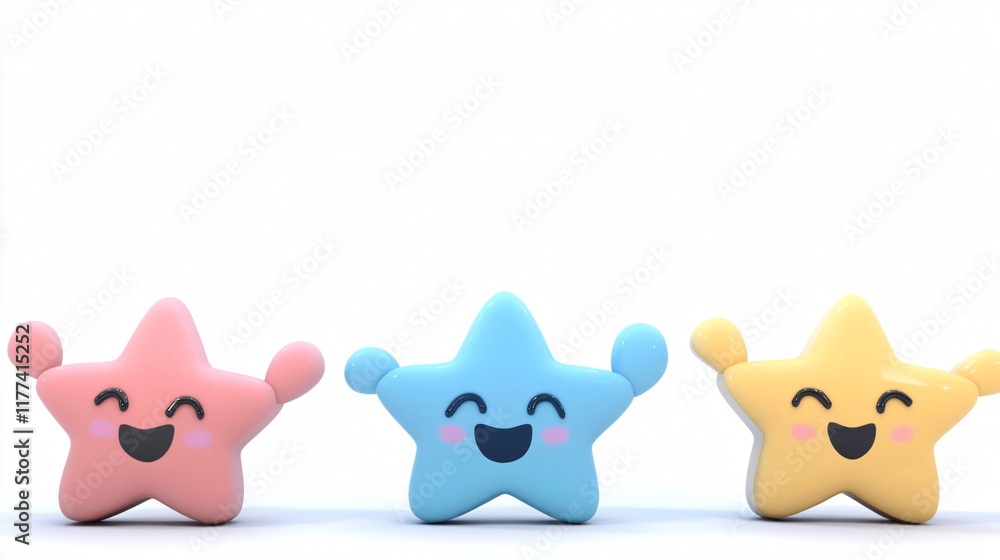 Fototapeta premium Three Cheerful Stars: A 3D Render of Happiness