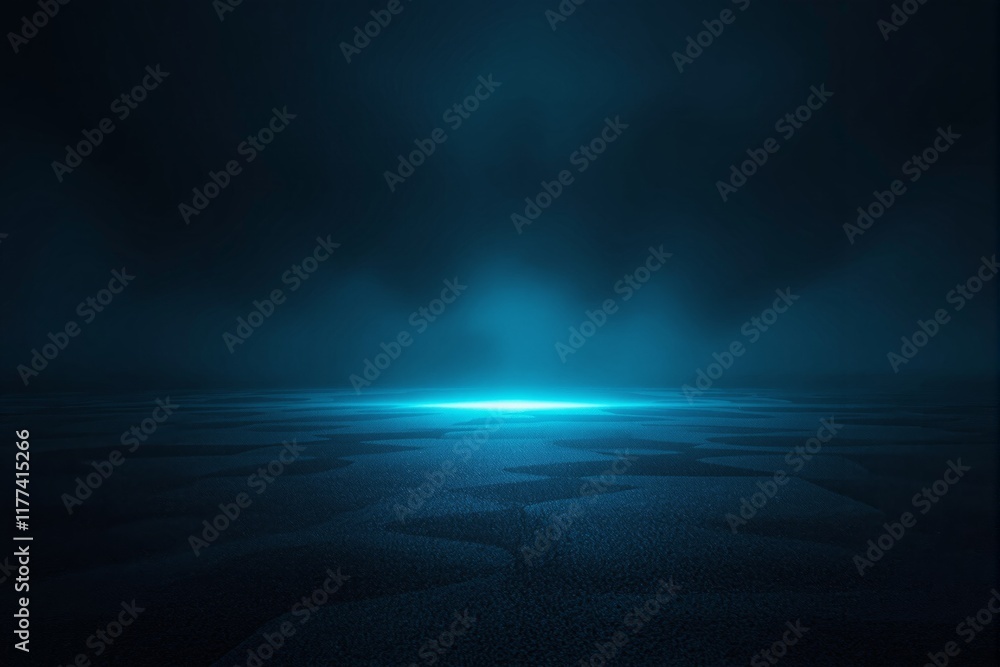 A glowing blue light emits from a textured surface surrounded by dark atmospheric mist, creating a mysterious and futuristic ambiance. Ai generative A glowing blue light emits from a textured surface surrounded by dark atmospheric mist, creating a mysterious and futuristic ambiance. Ai generative