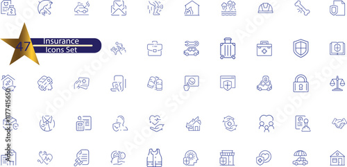 Insurance and assurance icon set. Containing healthcare medical, life, car, home, travel insurance