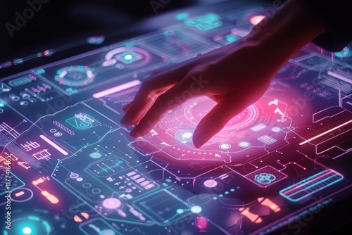 Hand Interacting with Futuristic Holographic Interface
