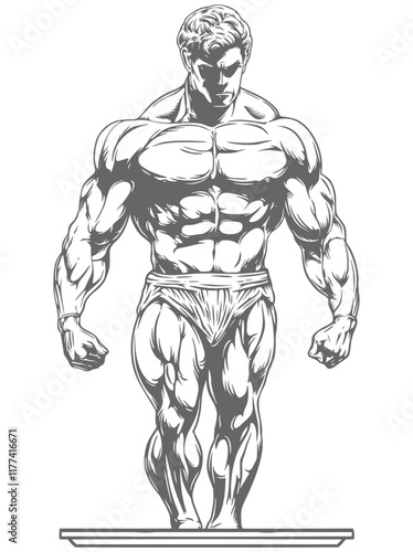 Art & Illustration muscle man strenght body builder gymnastic drawing vector clip art
