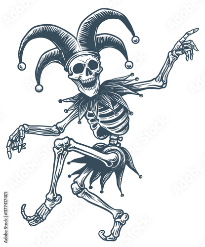 Art & Illustration joker skull dancing fun death vector drawing clip art